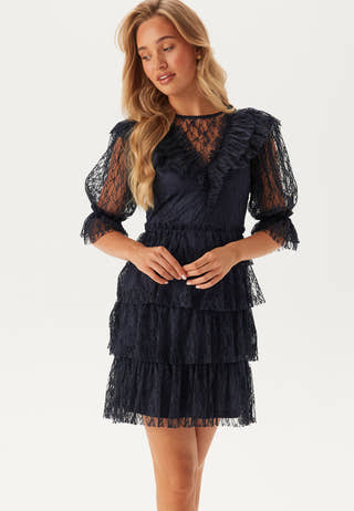 Lace Frill Puff Sleeve Dress