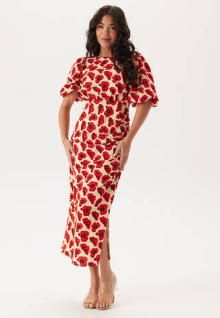 Puff Sleeve Bow Midi Dress