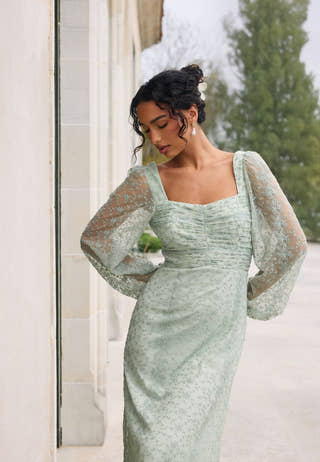 Ruched L/S Midi Dress