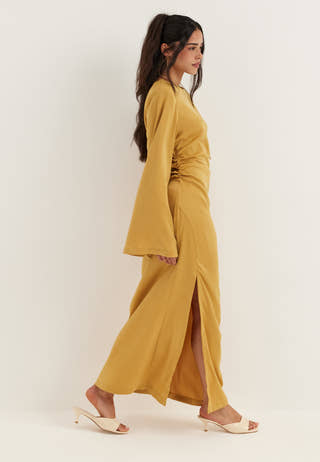 Ruched Satin Maxi Dress