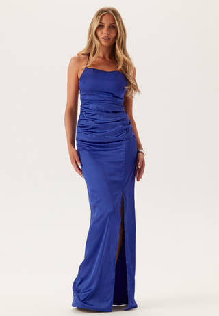 Ruched Satin Strap Gown