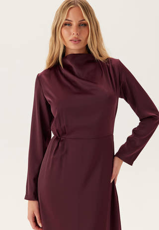 Satin High Collar Midi Dress