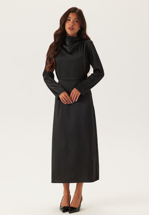 Satin High Collar Midi Dress