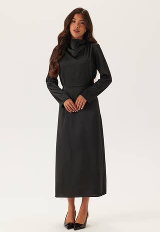 Satin High Collar Midi Dress