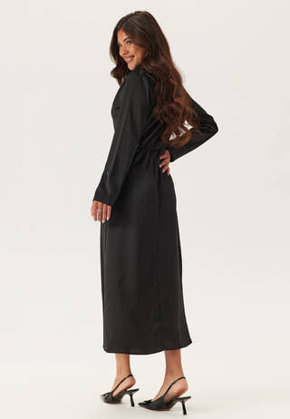 Satin High Collar Midi Dress
