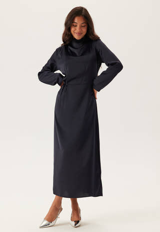 Satin High Collar Midi Dress