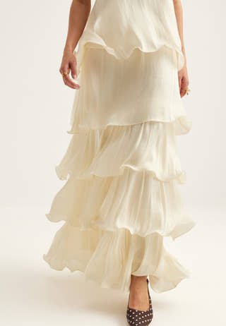 Shimmer Flounce Maxi Skirt