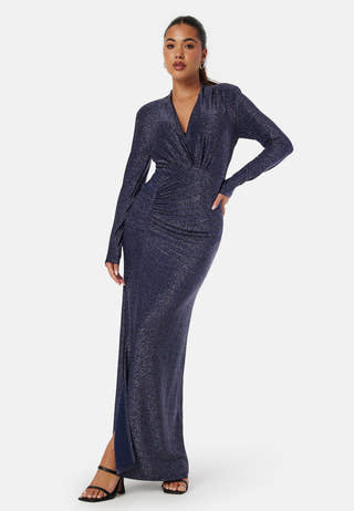 Sparkling Ruched Slit Gown