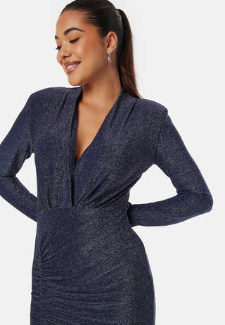 Sparkling Ruched Slit Gown