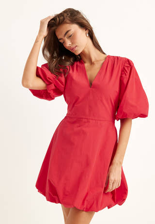 V-neck Bubble Hem Short Dress