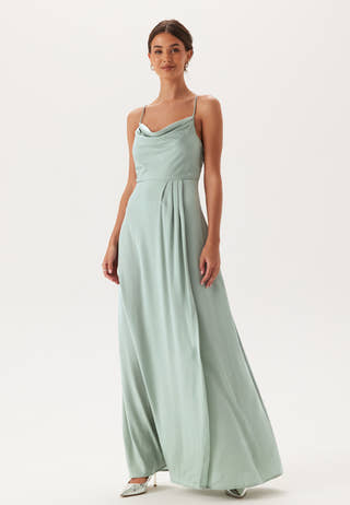 Waterfall Slit Satin Gown