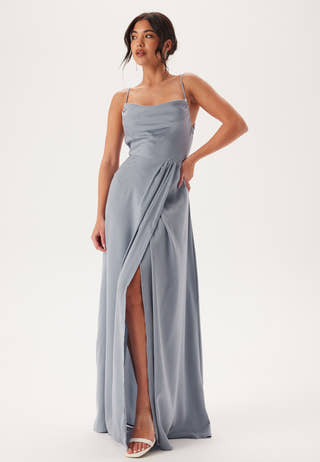 Waterfall Slit Satin Gown