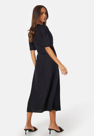 Linen Blend Wrap Dress