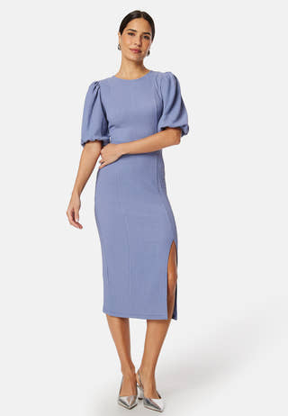Puff Sleeve Slit Dress