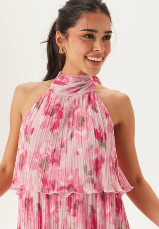 Pleated Flounce Maxi Dress