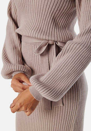 Round Neck Rib Knitted Midi Dress