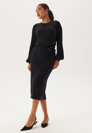 Round Neck Rib Knitted Midi Dress