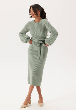 Round Neck Rib Knitted Midi Dress