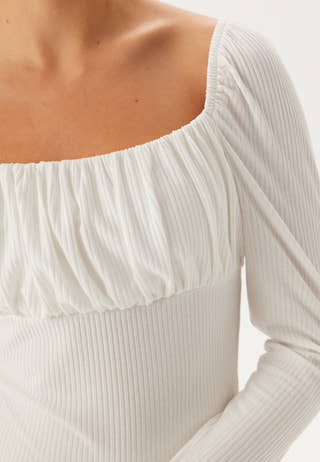 Rushed Square Neck Long Sleeve Top