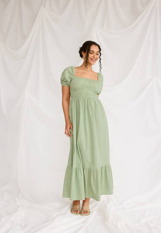 Square Neck Cotton Maxi Dress