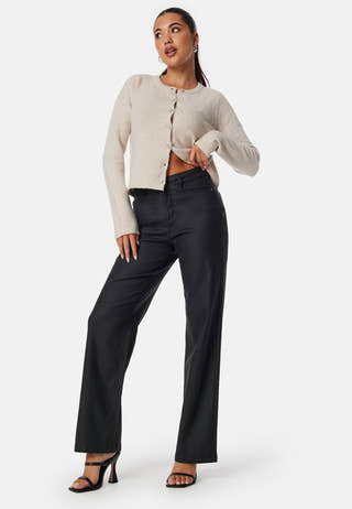 High Waist Straight Leg Coated Jeans