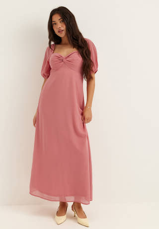 Twist Detail Short Sleeve Maxi Dress