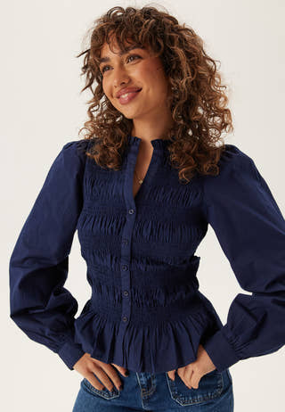 V-neck Cotton Smock Blouse