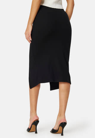 Rib Slit Midi Skirt