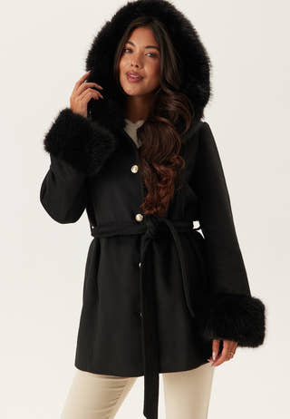 Hooded Wool Blend Coat