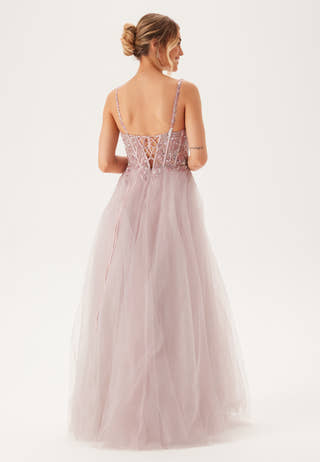 Glittering tulle evening dress with lacing
