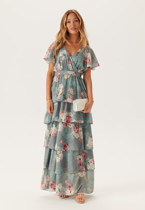 Floral Flutter Tiered Maxi Dress