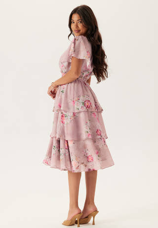 Floral Flutter Tiered Midi Dress