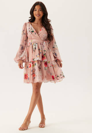 Floral Long Sleeve Tiered Skater Dress