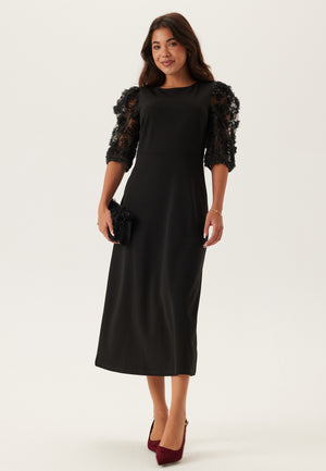 3D Floral Sleeve Midi Dress