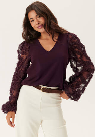 3D Floral Sleeve V-neck Top