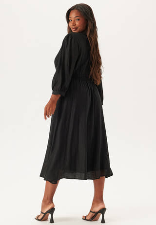 Balloon Sleeve Structured Midi Dress
