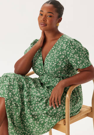 Evie Puff Sleeve Midi Wrap Dress