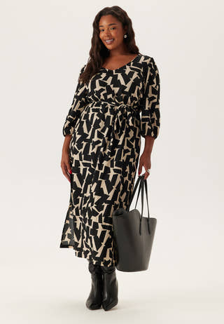 Structured Puff Sleeve Midi Dress