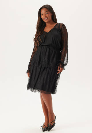 Tiered Puff Sleeve Lace Midi Dress