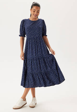 Puff Sleeve Viscose Midi Dress