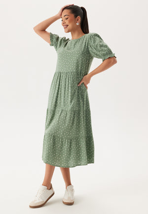 Puff Sleeve Viscose Midi Dress