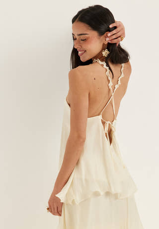 Halterneck Shimmer Flounce Top
